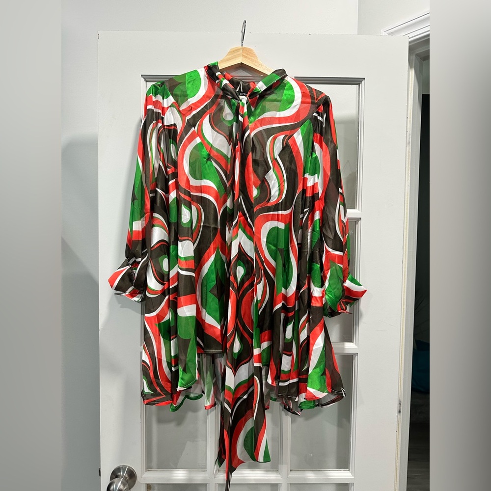 Multicolor Abstract Patterned Women's Oversized T… - image 1